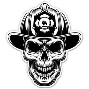 Firefighter Skull - 3" Vinyl Sticker - for Car Laptop Water Bottle Phone - Waterproof Decal