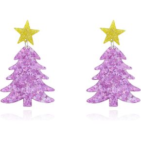 Christmas Tree Earrings for Women Sparkling Acrylic Christmas Earrings Lightweight Earrings Fun Cute Holiday Earring Xmas Drop Dangle Earrings Jewelry
