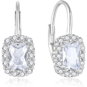 Birthstone Earrings for Women 925 Sterling Silver Rectangle Gemstone Leverback Earrings Jewelry Gifts