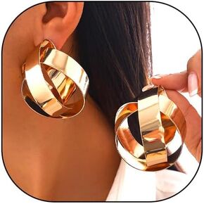 Punk Gold Earrings for Women Geometric Hollow Twisted Drop Earrings Hypoallergenic Exaggerated Circle Statement Earrings Trendy Jewelry Presents