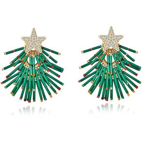 Christmas Earrings For Women With Green Christmas Tree And Star Xmas Earrings Christmas Tree Earrings Fashion Christmas Jewelry