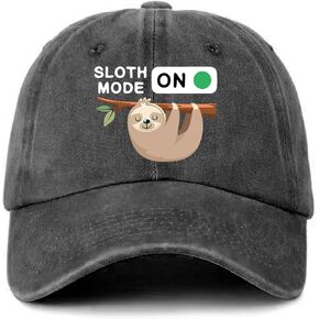 Funny Sloth Distressed Washed Black Baseball Cap Sloth Mode On Printed Baseball Hat Classic Cotton Adjustable Baseball Hat for Men Women Trendy Trucker Hat Gift for Dad Mom Family Friend