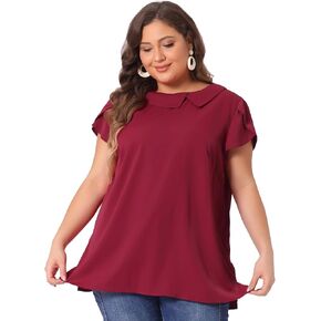 Agnes Orinda Women Plus Size Tops Boat Lapel Neck Short Sleeve Chiffon Blouses 2024 Summer Tops