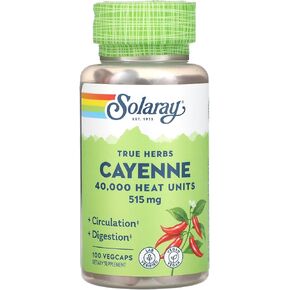 Solaray Cayenne Pepper 515 mg | 40,000 Heat Unit | Healthy Digestion, Circulation, Metabolism & Cardiovascular Support | Non-GMO | 100 VegCaps