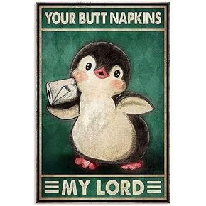 Penguin Metal Tin Sign Penguin And Toilet Paper Funny Poster Cafe Living Room Bathroom Kitchen Home Art Wall Decor Plaque Gift
