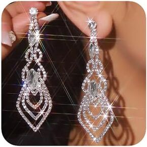 Bridal Wedding Earings Rhinestones Silver Sexy Earrings for Women Rhinestone Earrings Sparkly Long Dangle Earrings Dangle Tassels Statement Earrings for Women