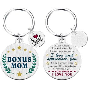 Yobent Step Mom Gifts, Bonus Mom Birthday Keychain, I Love Stepmom Gifts, Step Mom Valentines Key Chain, Bonus Mom Present from Daughter Son