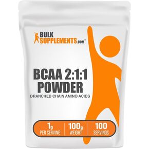 BulkSupplements.com BCAA 2:1:1 Powder - Branched Chain Amino Acids, BCAA Supplement, BCAAs Amino Acids Powder - Unflavored & Gluten Free, 1000mg per Serving, 500g (1.1 lbs) (Pack of 1)