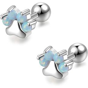 Dog Paw Earrings Opal Barbell 18g Cartilage Earrings Surgical Steel Helix Piercing Stud Women Pet Lovers