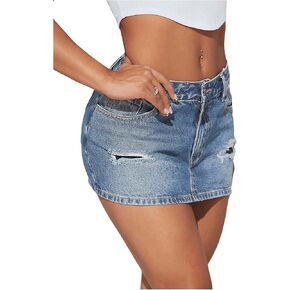 SHENHE Women's Ripped Low Rise Zip Fly Denim Skirt Sexy Y2k Vintage Jean Mini Skirt
