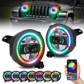 9 Inch RGB LED Headlights, DOT RGB Halo Headlight fit for 2018 2019 2020 2021 2022 2023 Wrangler JL Gladiator JT Sahara Rubicon Headlight Replacemant