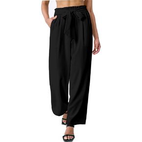 Palazzo Pants for Women Casual, Women's Wide Leg Pants with High Waist Adjustable Knot, Comfy Workwear