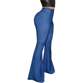 MakeMeChic Women's Elastic High Waist Flared Denim Pants Flared Jeans Bell Bottom