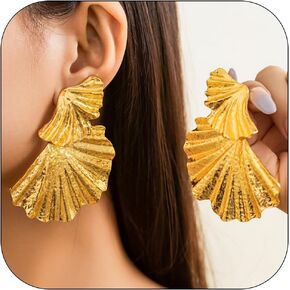 Dainty Exaggerated Large Geometric Leaf Gold Earrings for Women Miss, 14K Gold Irregular Minimalist Angel Wings Stud Earrings Jelwery Gift