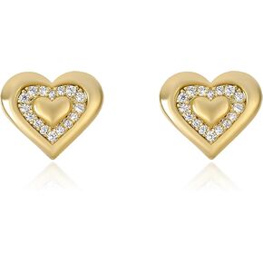 Gold Heart Stud Earrings for Women 14K Gold Plated Dainty Love Heart Stud Earrings with Cubic Zirconia Elegant Tiny Crystal CZ Heart Statement Earrings Valentines Day Trendy Jewelry Gift for Women