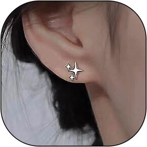 Silver Star Stud Earrings Tiny Asymmetrical Hypoallergenic Pierced Earrings Dainty Birthday Jewelry Accessories Gifts for Women