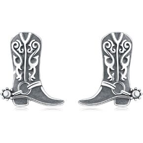 Cowgirl Boot Earrings Stud 925 Sterling Silver Country Western Cowboy Jewelry Gifts for Women