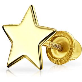 Minimalist Real Yellow 14K Gold USA Patriotic Rock-Star Celestial Helix Cartilage Ear Lobe Piercing Daith Solid Threader Tiny Star Stud Earrings For Women Teen