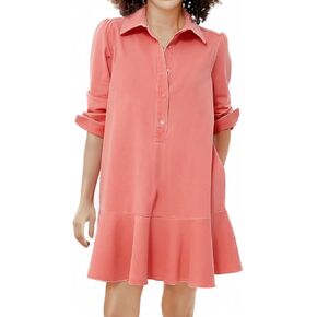 Women's Denim Dresses Puff Long Sleeve Ruffle Tired Swing Jean Dress Flowy Button Up Babydoll Jean Mini Shirt Dress
