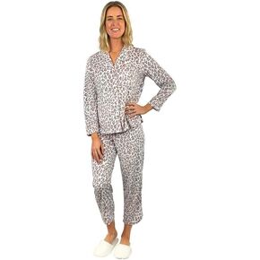 LA CERA Women's Sheered Minky Fleece Pajama Set With Front Pocket, Long Sleeves And Satin Piping