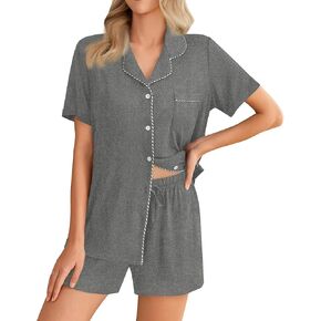 Ekouaer Pajama Set for Women Classic Loose Short Sleeve Pjs Set with Pockets