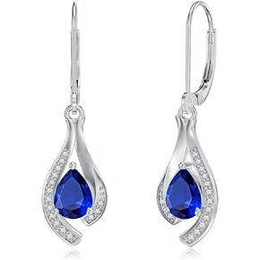 Teardrop Blue Sapphire Dangle Earrings for Women S925 Sterling Silver Simulated Sapphire Lever Back Dangle Earrings Jewelry for Her