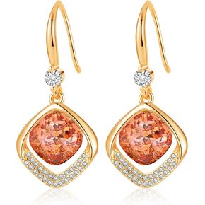 Austrian Crystal Halo Cushion Cut Square Drop Dangle Earrings for Women 14K Gold Plated Hypoallergenic Jewelry Gifts