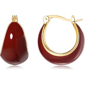 Simple Enamel 18K Gold Hoop Dangle Earrings for Women