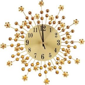 Clocks for Living Room, Decorative Wall Clock, Gold Sunburst Wall Clock European Flower-Shaped Wall Mounted Clock Gold Wall Clock Retro Wall Clock for Living Room Kitchen Office