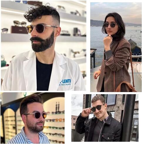 نظارات شمسية دائرية عتيقة للرجال والنساء نظارات شمسية عصرية بإطار سميك in Kuwait