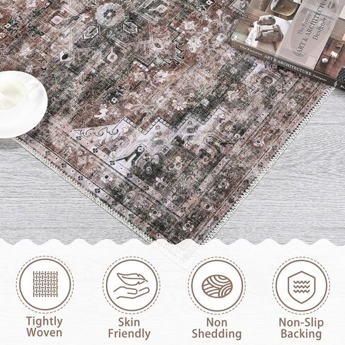 Runner Rug 2x6 Entryway Rug - Machine Washable Vintage Boho Area Rug Non-Slip Kitchen Runner Soft Stain Resistant Runners for Hallways Entryway Laundry Kitchen Bathroom Bedroom,Brown in Saudi Arabia
