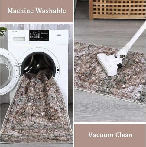 Runner Rug 2x6 Entryway Rug - Machine Washable Vintage Boho Area Rug Non-Slip Kitchen Runner Soft Stain Resistant Runners for Hallways Entryway Laundry Kitchen Bathroom Bedroom,Brown in Saudi Arabia