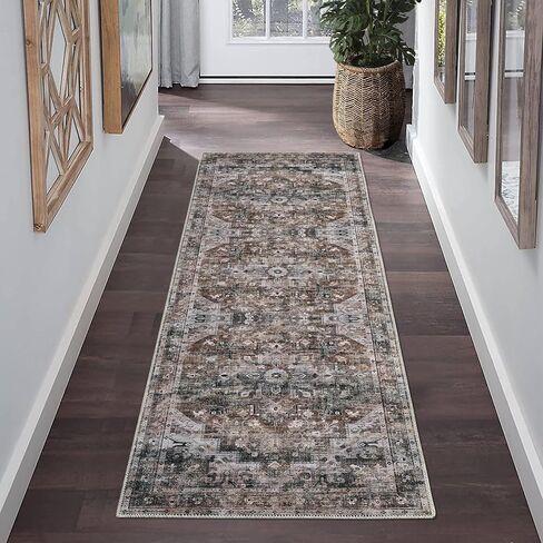 Runner Rug 2x6 Entryway Rug - Machine Washable Vintage Boho Area Rug Non-Slip Kitchen Runner Soft Stain Resistant Runners for Hallways Entryway Laundry Kitchen Bathroom Bedroom,Brown in Saudi Arabia
