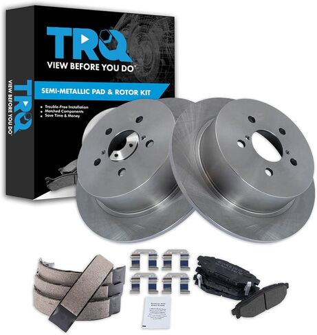 TRQ Rear Brake Pad & Rotor Kit Brake Pads Brake Rotor Parking Brake Shoe Set Semi-Metallic Compatible with 2005-2009 Subaru Legacy Outback in Saudi Arabia