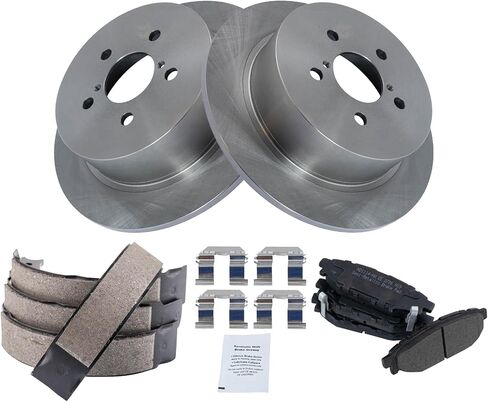 TRQ Rear Brake Pad & Rotor Kit Brake Pads Brake Rotor Parking Brake Shoe Set Semi-Metallic Compatible with 2005-2009 Subaru Legacy Outback in Saudi Arabia