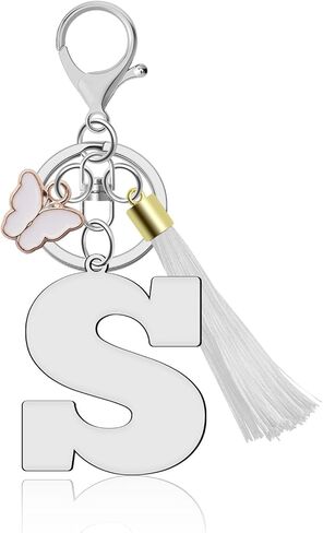 A-Z سلاسل المفاتيح الرسالة الأولية للنساء، شرابة فراشة قلادة حلقة رئيسية لطيف الوردي سلاسل المفاتيح لمحفظة حقيبة الظهر in Kuwait