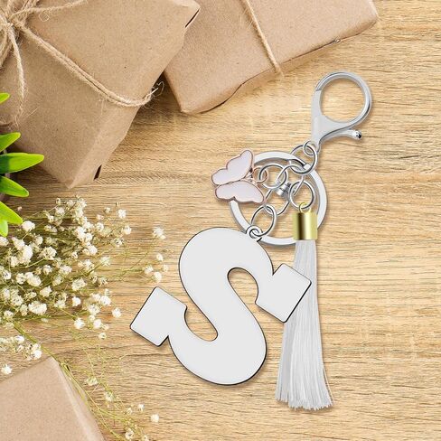 A-Z سلاسل المفاتيح الرسالة الأولية للنساء، شرابة فراشة قلادة حلقة رئيسية لطيف الوردي سلاسل المفاتيح لمحفظة حقيبة الظهر in Kuwait