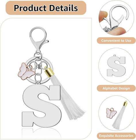 A-Z سلاسل المفاتيح الرسالة الأولية للنساء، شرابة فراشة قلادة حلقة رئيسية لطيف الوردي سلاسل المفاتيح لمحفظة حقيبة الظهر in Kuwait