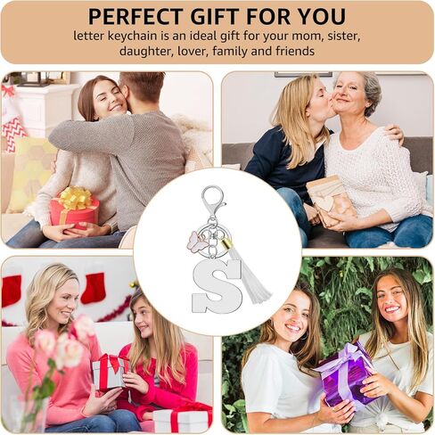 A-Z سلاسل المفاتيح الرسالة الأولية للنساء، شرابة فراشة قلادة حلقة رئيسية لطيف الوردي سلاسل المفاتيح لمحفظة حقيبة الظهر in Kuwait