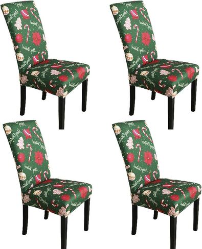 أغطية كراسي عيد الميلاد، مجموعة من 4 أغطية كراسي قابلة للتمدد قابلة للغسل، غطاء مقعد منزلق، حامي أثاث عيد الميلاد لغرفة الطعام، حفل الفندق (أخضر) in Kuwait