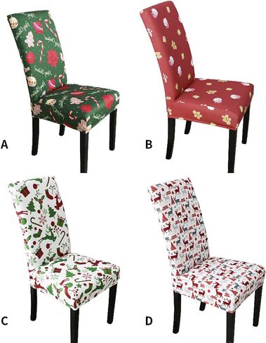 أغطية كراسي عيد الميلاد، مجموعة من 4 أغطية كراسي قابلة للتمدد قابلة للغسل، غطاء مقعد منزلق، حامي أثاث عيد الميلاد لغرفة الطعام، حفل الفندق (أخضر) in Kuwait