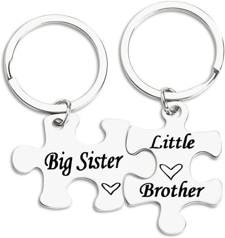 Big Sister Little Brother Gifts for Women Men Puzzle Matching Necklaces Keychains for Sister Brother Birthday Gifts Presents in Kuwait