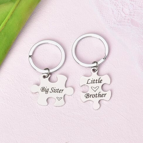 Big Sister Little Brother Gifts for Women Men Puzzle Matching Necklaces Keychains for Sister Brother Birthday Gifts Presents in Kuwait