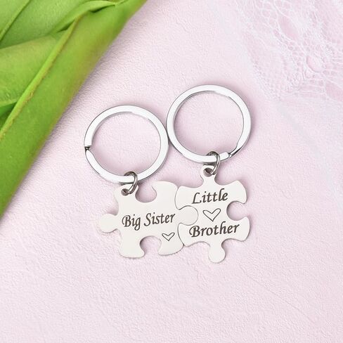 Big Sister Little Brother Gifts for Women Men Puzzle Matching Necklaces Keychains for Sister Brother Birthday Gifts Presents in Kuwait