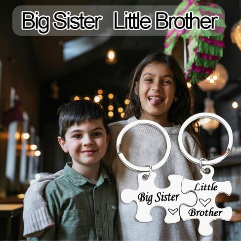 Big Sister Little Brother Gifts for Women Men Puzzle Matching Necklaces Keychains for Sister Brother Birthday Gifts Presents in Kuwait