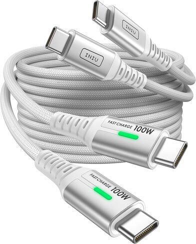 INIU USBC to USBC Cable, [6.6ft, White] 2-Pack USB C to C Fast Charging Cable for iPhone 16 15 Galaxy S23 S21 A71, MacBook, iPad, and More in Kuwait