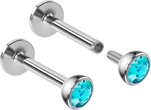 2pc 16g 6mm 1/4 Labret Stud Lip Ring Internally Threaded Snake Bite Conch Forward Helix Monroe Tragus Dahlia 316LVM Surgical Steel in Kuwait