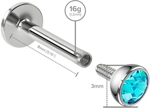 2pc 16g 6mm 1/4 Labret Stud Lip Ring Internally Threaded Snake Bite Conch Forward Helix Monroe Tragus Dahlia 316LVM Surgical Steel in Kuwait