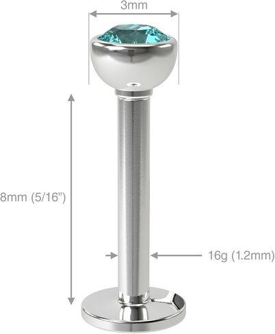 2pc 16g 6mm 1/4 Labret Stud Lip Ring Internally Threaded Snake Bite Conch Forward Helix Monroe Tragus Dahlia 316LVM Surgical Steel in Kuwait