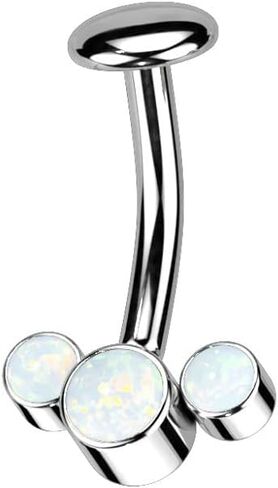 Pierced Owl 14GA F136 Implant Grade Titanium Threadless 5mm Convex Base Triple Synthetic Opal Fan Floating Belly Button Ring in Saudi Arabia